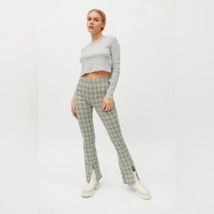 Urban Renewal Green and White Flare Plaid Pants